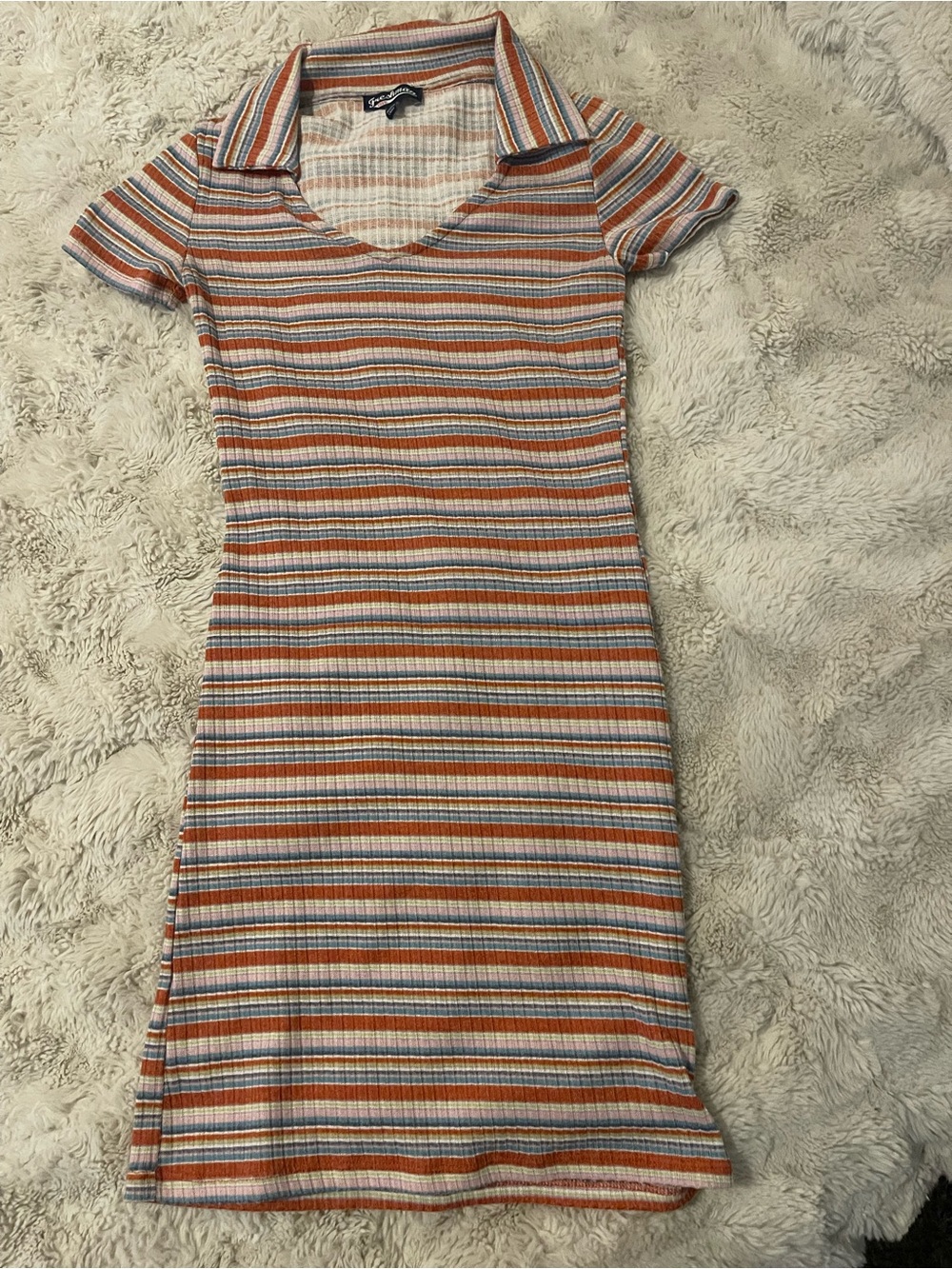 Striped Polo-Collar Knit Dress in Rust & Blue